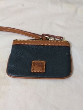 Dooney & Bourke Black Pebbled Leather Wristlet with Tan Trim